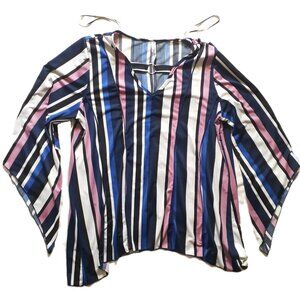 Top NY Collection Plus 1X Blouse Women 3/4-Sleeve Striped Made in USA Stretch